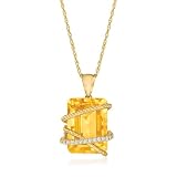 Ross-Simons 5.50 Carat Citrine and .11 ct. t.w. Diamond Pendant Necklace in 14kt Yellow Gold. 18 inches