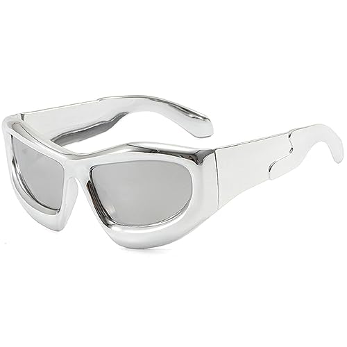 Fashion Blue Mirror Y2k Sunglasses For Women Vintage Oversized Cat Eye Sun Glasses Men Hip Hop Punk Eyewear Female Shades3