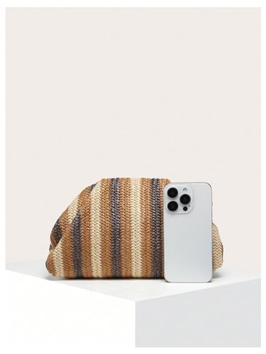 Image of Verdusa Women's Straw Woven Clutch Handbags Striped Dumpling Clutch Purses Multicolor One-Size