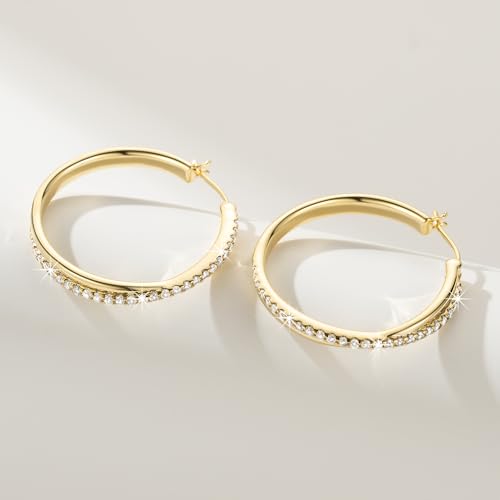 Hoop Earrings 14K Hoop Gold Earrings for Women Thick Large Diamond Hoops Earring Elegant X-shaped Gold Huggie Earring 30mm4