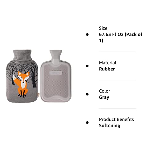 Hometop Premium Classic Rubber Hot Water Bottle W/Cute Knit Cover (2 Liter, Gray) #TOP5