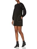 Max Studio Women's Topstitched Puffy Sleeve Sweater Dress, Black, Small