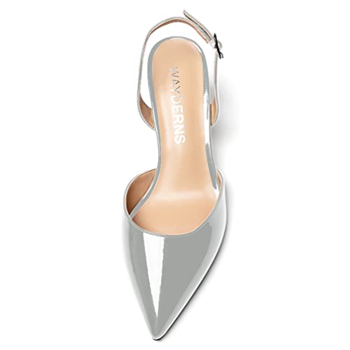 WAYDERNS Women's Patent Pointed Toe Solid Buckle Slingback Stiletto Mid Heel Pumps Shoes 2.5 Inch3