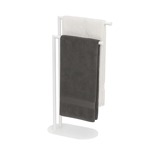 Relaxdays, HxBxT: 78,5 x 38,5 x 17 cm, Metal, 2 Barras Ajustables, toallero de pie, Blanco, Hierro, 78.5 x 38.5 x 17 cm