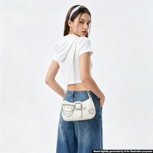 Image of Cute Y2k Purse for Women, Star Embroidery Pattern with Chain Strap Shoulder Bag, Goth Style Cute Mini Purse