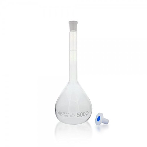 10 x 500 ml Messkolben/Maßkolben mit Normschliff 19/26 Borosilikatglas 3.3 inkl. PEHD Stopfen