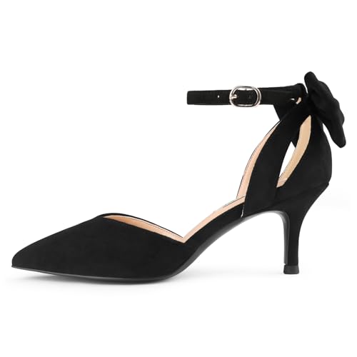 JOY IN LOVE Women's Pumps Kitten Bow Heels Closed Pointed Toe Sandals Ankle Strap Dress Shoes2