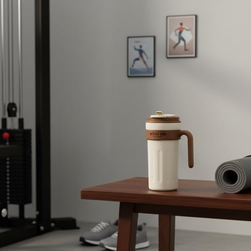 Image of NYRWANA Smart Coffee Travel Mug 650ml | 304 Stainless Steel Vacuum Insulated Cup | LED Touch Screen Temperature Display | Leak-Proof Flask for Hot & Cold Drinks, Office, Travel & Outdoor (Cream Brown)