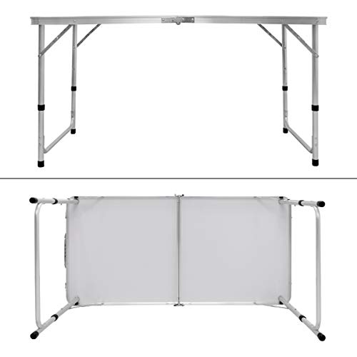 ECD Germany Campingtisch Set mit 4 Hocker - 120 x 60 x 55/63/70 cm höhenverstellbar - klappbar - Weiß/Creme - aus… – Bild 4