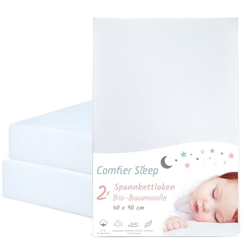 Spannbettlaken Kinderwagen 40x90 Aus 100% Bio-Baumwolle – Waschbar & Ultraweich Weiss 2er-Set Spannbettlaken - Für Baby – Ansicht 1