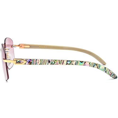 Hepidem 100% Really Buffalo Horn Natural Mussel Shell Rimless Sunglasses 706 (706 White Horn Wave Circle Shell) #TOP6