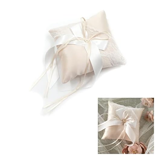 Avorio Cuscino Per Fedi Nuziali - 1 Pezzo Cuscino Portatore Di Anelli Con Fiocco E Perla Simulazione Per Proposte Di Matrimonio, Cerimonie Forniture Per La Decorazione Della Festa Nuziale, 15 X 15 Cm