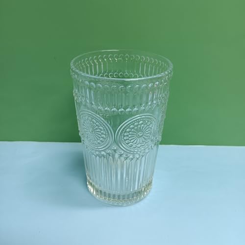 Image of MRCONEER Vintage Embossed Glass Drinkware, Decorative Drinking Glasses, 4-Piece