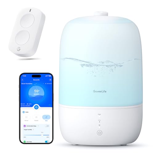 GoveeLife Smart Mini Double Button Switch, Group Control Multiple Devices H5126, GoveeLife Smart Humidifiers for Bedroom, 3L Top Fill Cool Mist Humidifiers with RGB Night Light H7140
