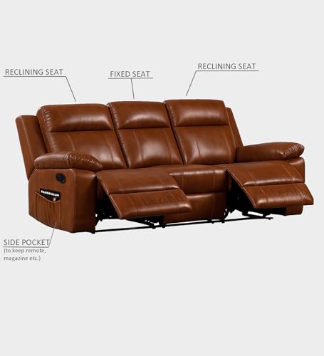 Image of LEZINO 3 Seater Manual Faux-Leather Recliner Chair for Home, Brown (3 Seat Manual Recliner, Brown)