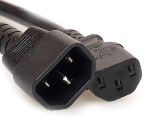 Heavy Duty Power Extension Cord 15A, 14AWG (IEC-60320-C13 to IEC-60320-C14) 3-ft., Black
