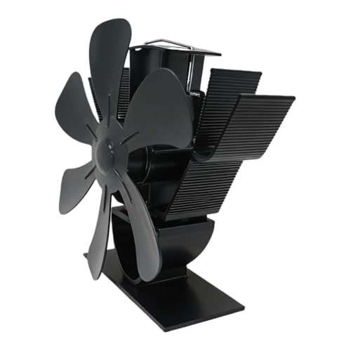 MoSundi Ventilateur de cheminée portable à 5 pales alimenté par la chaleur, poêle à bois, chauffage efficace, souffleur pour la pêche sur glace et le camping, utilisation en plein air, noir