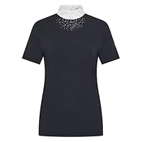 Imperial Riding Damen Turniershirt IRH Shines, Kurzarm Reitshirt mit Stehkragen, Strassverzierung und Rückenreißverschluss, Schwarz, M