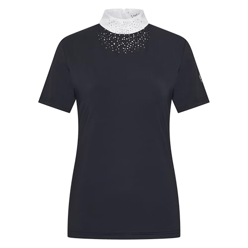 Imperial Riding Damen Turniershirt IRH Shines, Kurzarm Reitshirt mit Stehkragen, Strassverzierung und Rückenreißverschluss, Schwarz, M