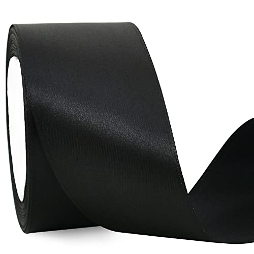 Toniful 2 Inch X 25 Yards Wide Black Satin Ribbon Solid Fabric Ribbons Roll For Valentine's Day Crafts Chair Sash Gift Wrapping Invitation Cards Floral Hair Bows Sewing Party Wedding Car Decoration #TOP6