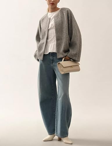 Qiaomai Womens Cropped Pea Coat Long Sleeve Open Front Winter Wool Blend Jackets Overcoat3