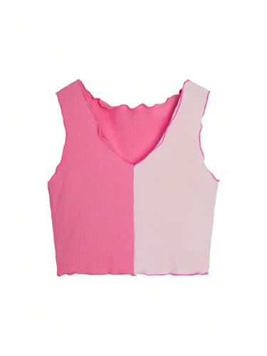 Milumia Girl's 2 Pack Tank Tops Colorblock Lettuce Trim V Neck Sleeveless Tops3