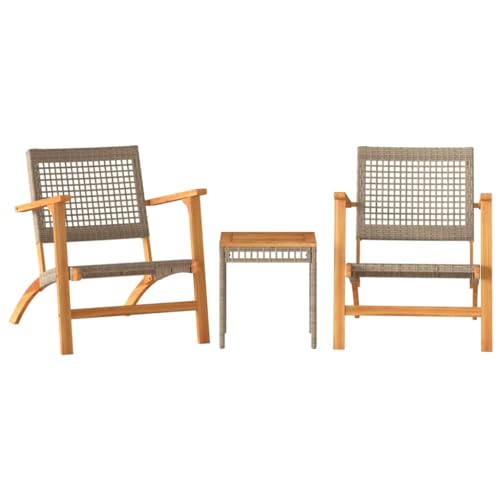vidaXL Ensemble de Bistro 3 pcs, Chaises et Table de Patio, Meubles de Terrasse Arrière-Cour Extérieur, Beige Résine Tressée et Bois d'Acacia