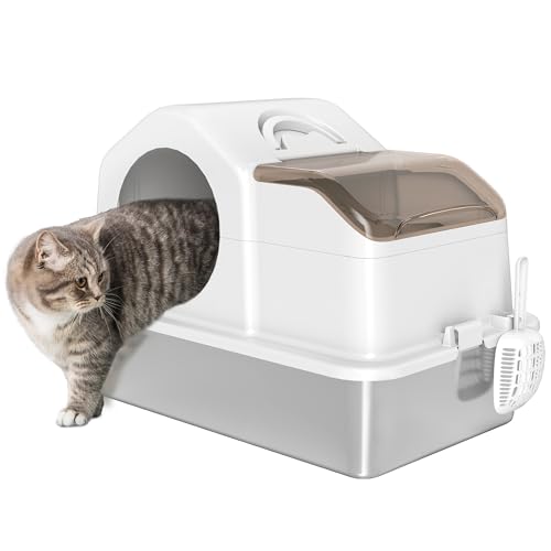 PawHut Maison de Toilette pour Chat avec Couvercle Amovible, bac à litière Chat fermé côtés Hauts, Pelle, sans Odeur, Non Collant, Anti-Fuite, Facile à Nettoyer,...