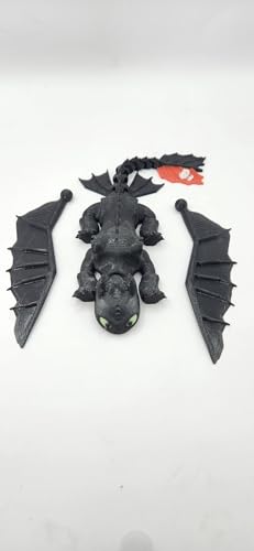 Image of Flexible Toothless Dragon 3D Printed Night Fury | Comaptible with How to Train Your Dragon Toys, Dragon Action Figure, Mini Figures, Dragon Toy for Fans & Collectors (Black)