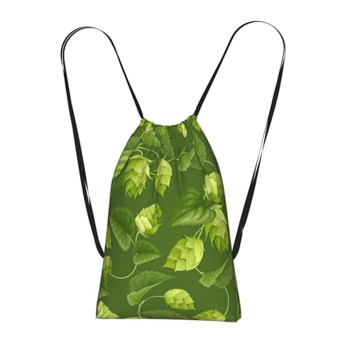 Pcoiuyb Patrón de lúpulo y hojas verdes,Mochila con cordón unisex, bolsa de deporte, bolsa de gimnasio, mochila plegable con cordón