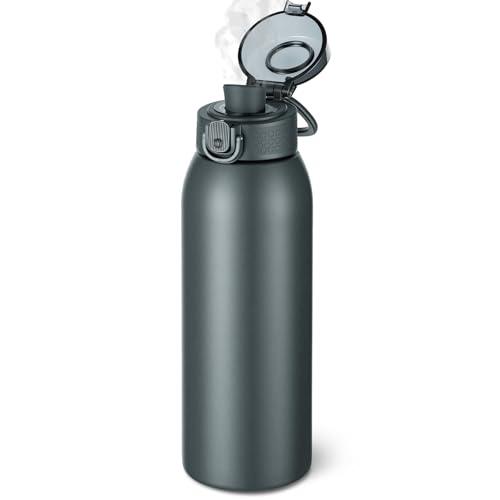 Image of Insulated Water Bottle 24 oz with Dustproof Lid, Carry Handle & Tea Infuser, BPA-Free & Leakproof, Stainless Steel Water Bottles Ideal for Fitness, Hiking, Office & Outdoor Use (Cold Gray)