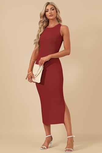 Image of AUSELILY Summer Bodycon Dresses for Women Knit Sleeveless Dress Midi Dress | Sleeveless design suits occasions, Formal dress for cocktail hours, Style with boots and a bag