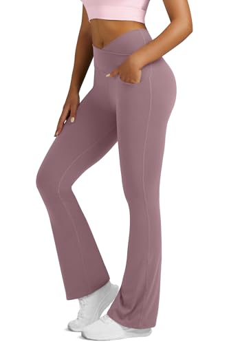 Image of Flare Leggings for Women Yoga Pants with Pockets High Waisted Crossover Flare Yoga Pants Bootcut Yoga Leggings