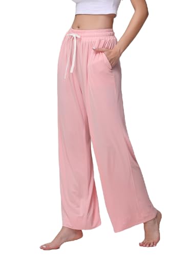 Image of Veseacky Women's Wide Leg Lounge Pants Yoga Pajamas Comfy Stretch Drawstring Pajamas Puls Size Dance Bottoms S-4XL