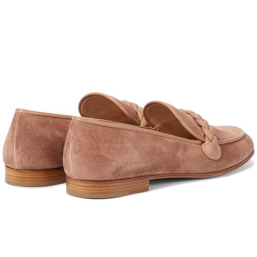 Image of MOOMMO Women Comfortable Suede Loafer Flats Round Closed Toe Slip On Penny Loafers Knitted Strap Oxford Loafer Shoes for Office Ladies Work Daily Casual Club Driver Flats Spring Elegant 4-11 M US