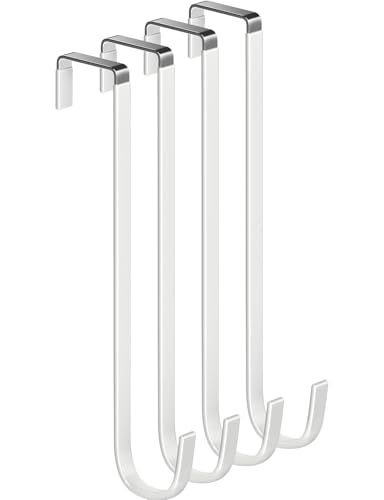 Single Long Over Door Steel Hooks 4 Pack Fit 1-3/8 Door 10 White