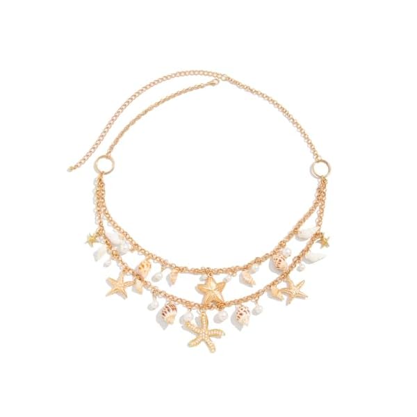 Seashell Starfish Waist Chains for Women Bohemian Conch Pearl Shell Body Chain Summer Beach Charm Waist Chain Bikini Sexy Shell Waist Body Chain Body Accessories for Women