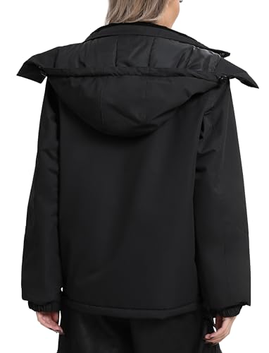 Mnking Skijacke Softshelljacke Damen Wasserdicht Regenjacke Winterjacke Funktionsjacke Winddicht Winter Warm Gefüttert Outdoorjacke mit Kapuze CFY226W-Black-L