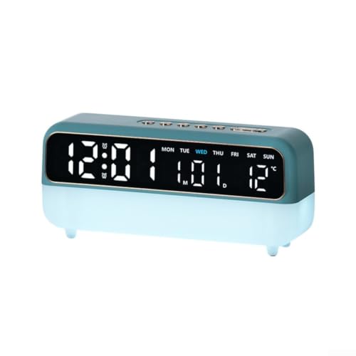 Digitaler Wecker mit LED für nachtlicht, Multifunktions Uhr mit Temperaturanzeige, Countdown Timer, Helligkeitsregelung für Schlafzimmer, 22cm ABS Kunststoff(SkyBlue)