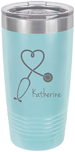 Stethoscope Nurse Personalized Add Your Custom Text Insulated Tumbler 20 Oz Travel Coffee Mug Customizable (Light Blue)