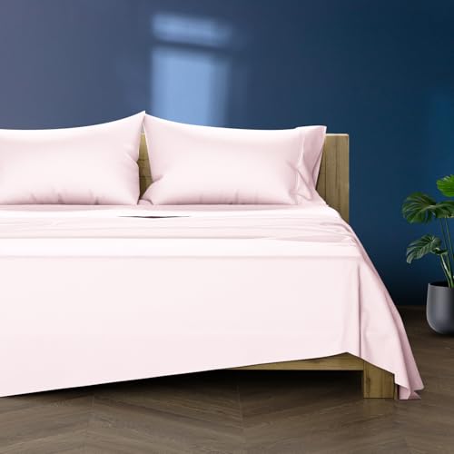 Image of TEXAS LINEN CO. 100% Egyptian Cotton King Size Sheets Set - Luxury 1000 Series Lonestar Lovin' Collection Bed Sheets King Size (4 PC, Blush), Cooling, 16 inch Deep Pocket Extra Long Staple Hotel Sheets