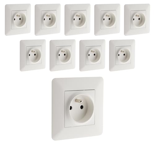 Zenitech - Lot de 10 Prises précâblées 2P+T 16A - Blanc