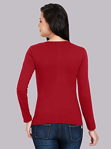 Image of FLEXIMAA Women's Cotton Plain Round Neck Full Sleeve T-Shirt