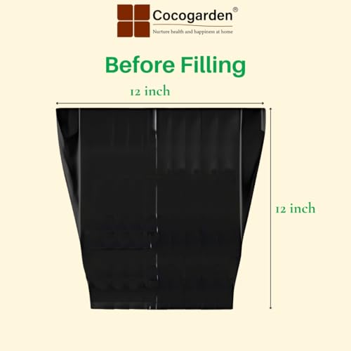 Image of cocogarden Plastic UV Protected Poly Grow Bag for Seedling Nursery Cover Plant Bags (Black, 12 x 12 inch) - Pack of 10 | for Terrace and Balcony Gardening, Kitchen Vegetable and Flowering Plants