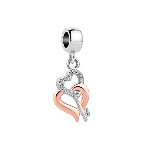 LSxAB Ciondolo a forma di cuore con scritta 'I Love You' e chiave del mio cuore, compatibile con braccialetti Pandora, Rame, Nessuna pietra preziosa