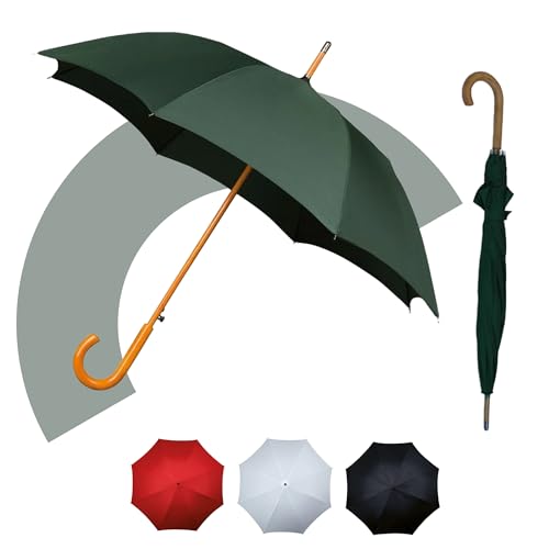 Jollybrolly Gehschirm - Gehstock-Regenschirm aus Holz, gebogener Griff, großer Baldachin für Sonnenschutz, Windrpoof, wasserdicht, langer Stock Herrenschirm, beige, Large