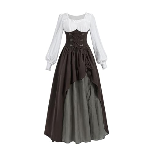 CR ROLECOS Mittelalter Kleidung Damen 2-teiliges Kostüm Cocktailkleid Langarm Vintage Gothic Piraten Kleid Viktorianisches Ballkleid XXL