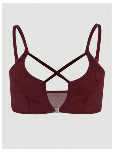 Image of SOLY HUX Front Closure Bras for Women Strappy Bralette Wireless Criss Cross Cut Out Knitted Everyday Bra