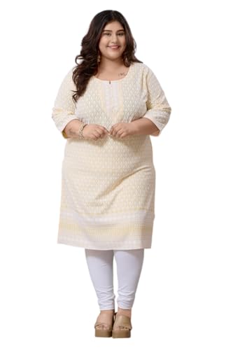 Image of DREAM & DZIRE Chikankari Kurti for Women of Cotton in Plus Size & Small Size.