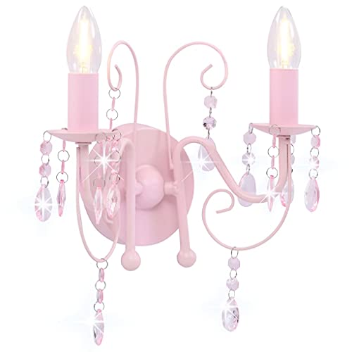 vidaXL Wandleuchte mit Perlen Wandlampe Kristall Flurlampe Treppenleuchte Kronleuchter Wandlicht Wohnzimmer Lampe Leuchte Rosa 2xE14-Fassungen